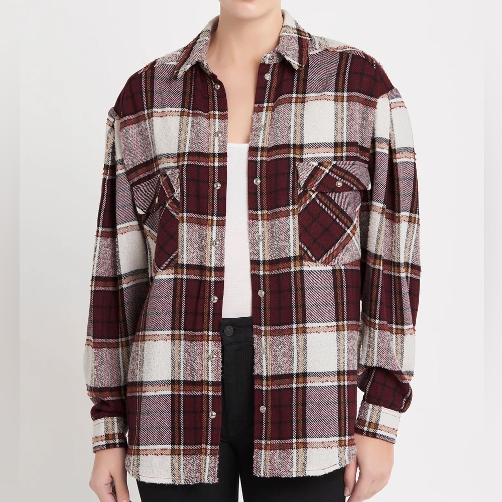 Iro Shirt Red White Flannel Plaid Tweed Oversized Shacket Women’s Hatik Wool